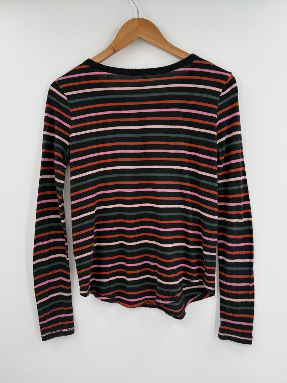 Madewell Whisper Cotton Rib Crewneck Stripe Long Sleeve Tee | True Black | XS - Picture 6 of 8